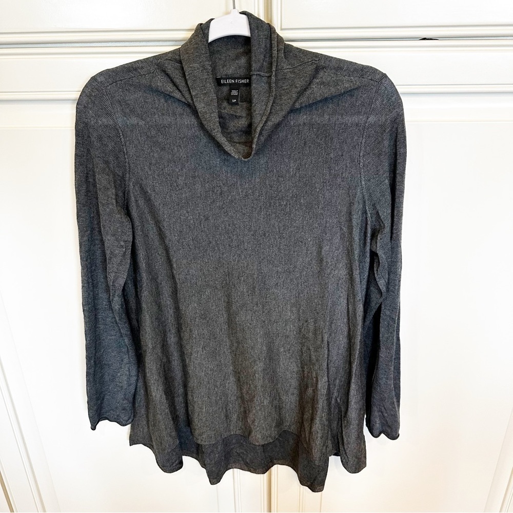 Eileen Fisher Womens Roll Mock Neck Pullover Tencel Merino Wool Blouse Tunic Top